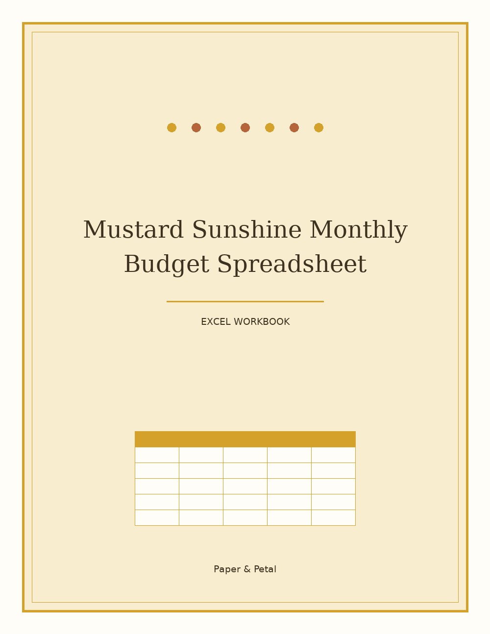 Mustard Sunshine Monthly Budget Spreadsheet — Start Anytime