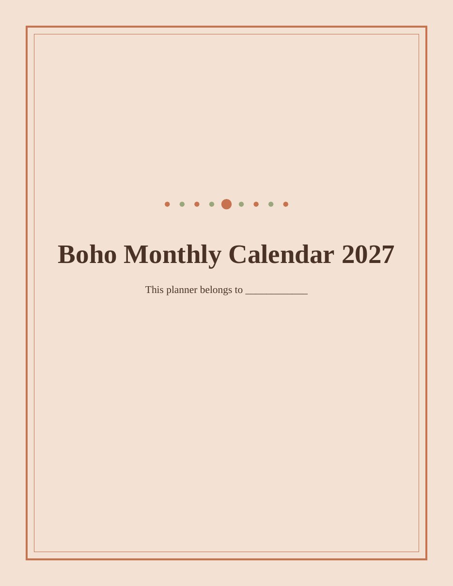Boho Monthly Calendar 2027