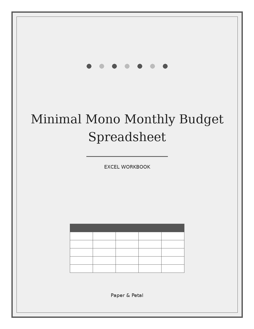Minimal Mono Monthly Budget Spreadsheet — Start Anytime