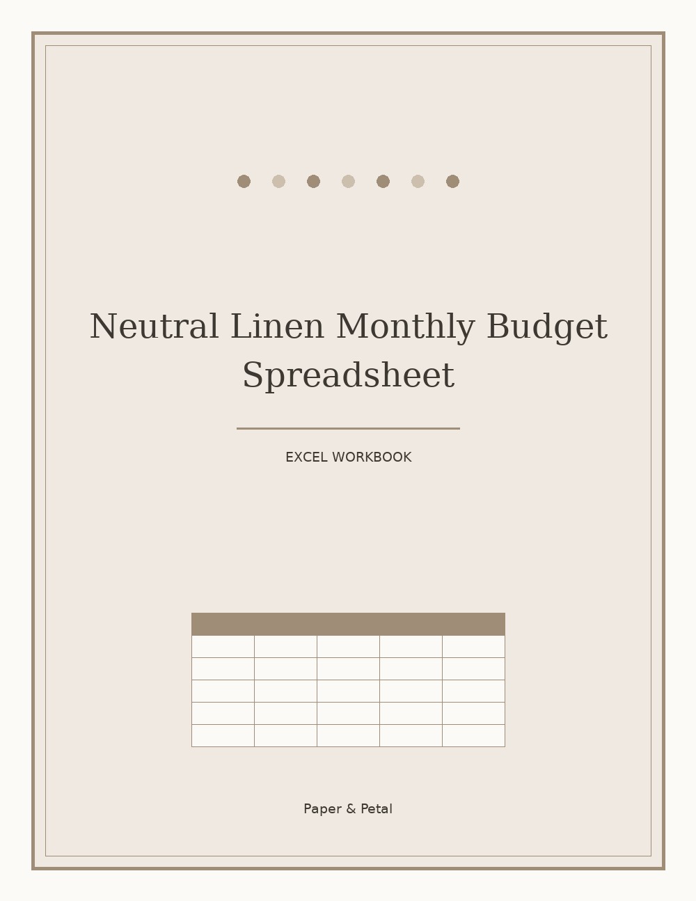 Neutral Linen Monthly Budget Spreadsheet — Start Anytime