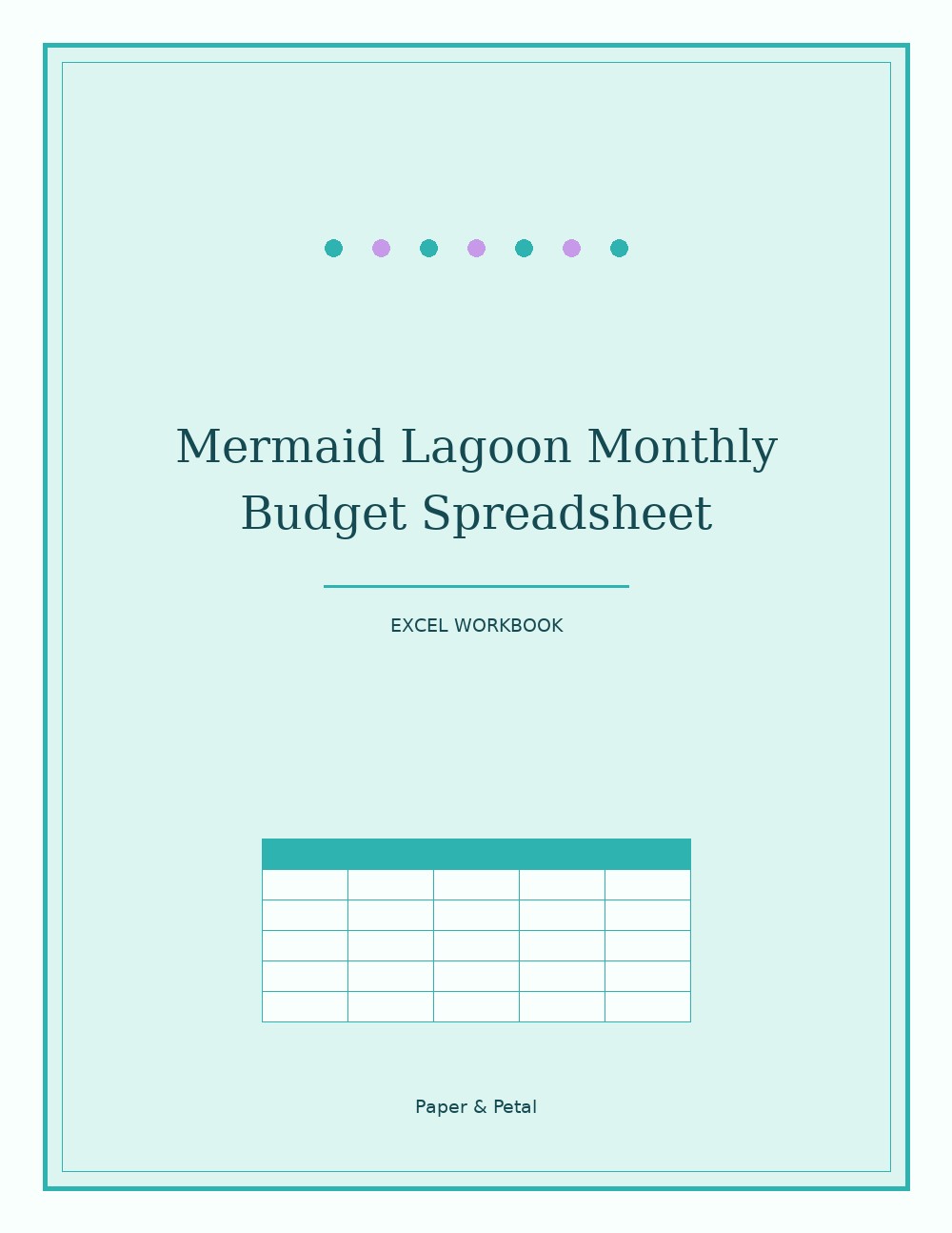Mermaid Lagoon Monthly Budget Spreadsheet — Start Anytime