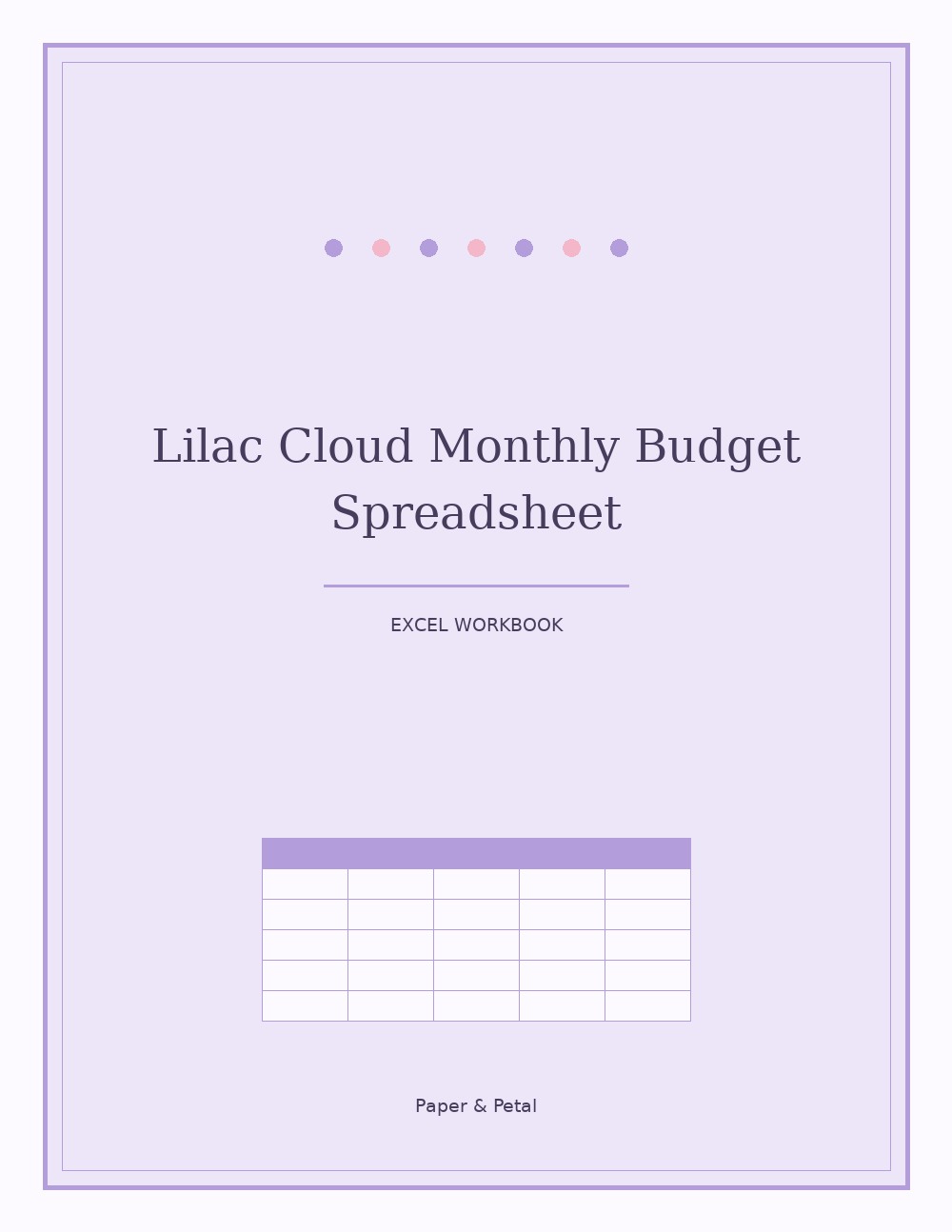 Lilac Cloud Monthly Budget Spreadsheet — Start Anytime