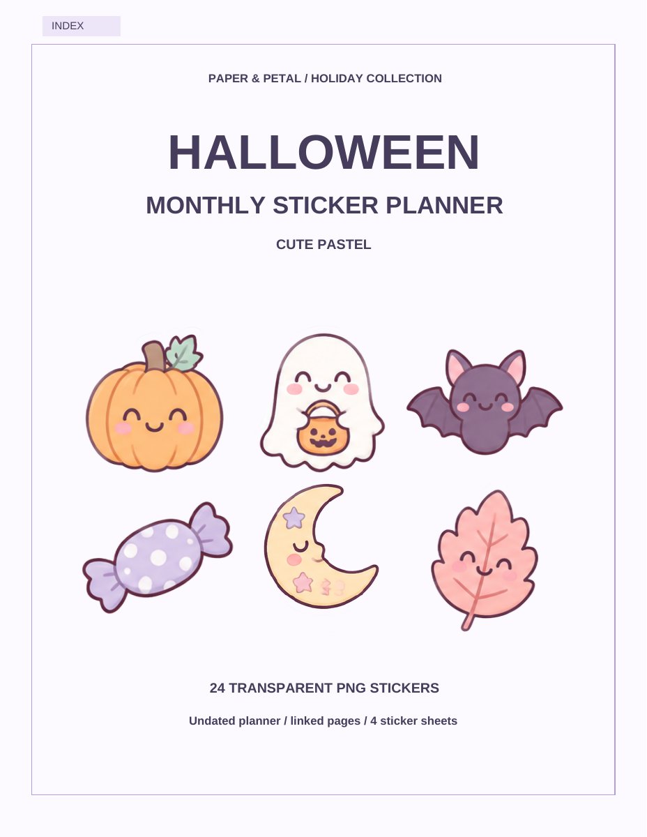 Cute Pastel Halloween Monthly Sticker Planner
