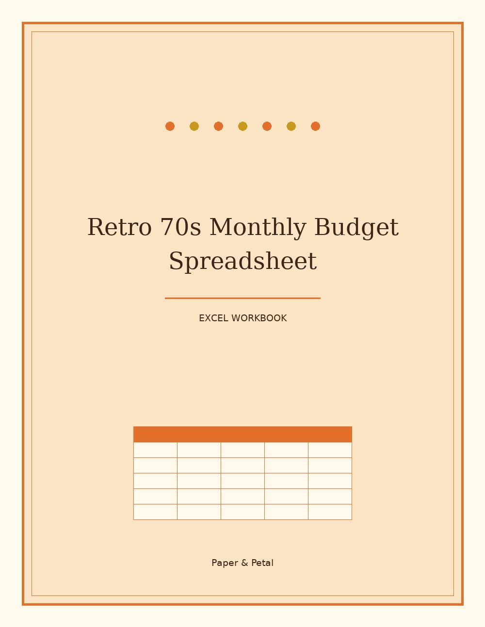 Retro 70s Monthly Budget Spreadsheet — Start Anytime