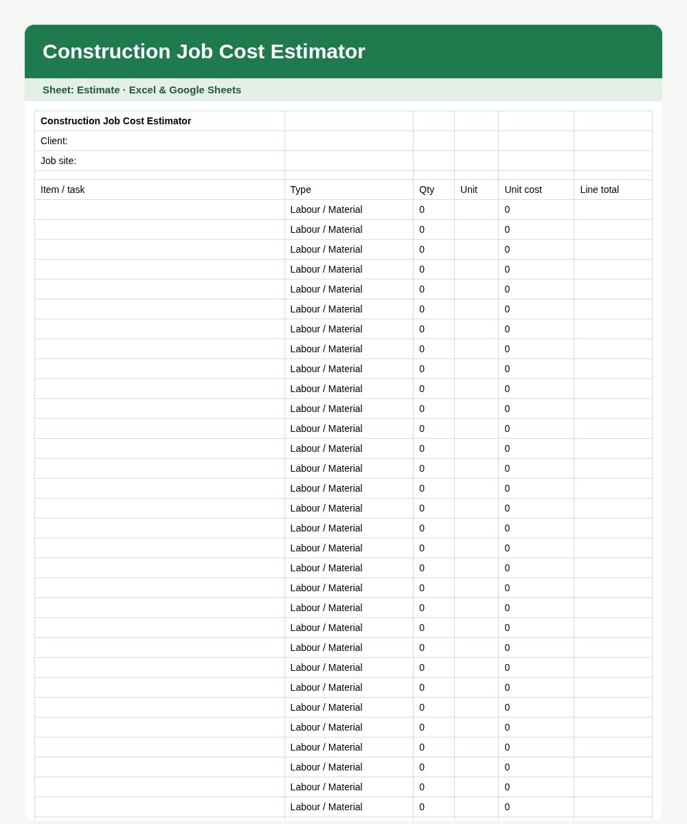 Construction Job Cost Estimator