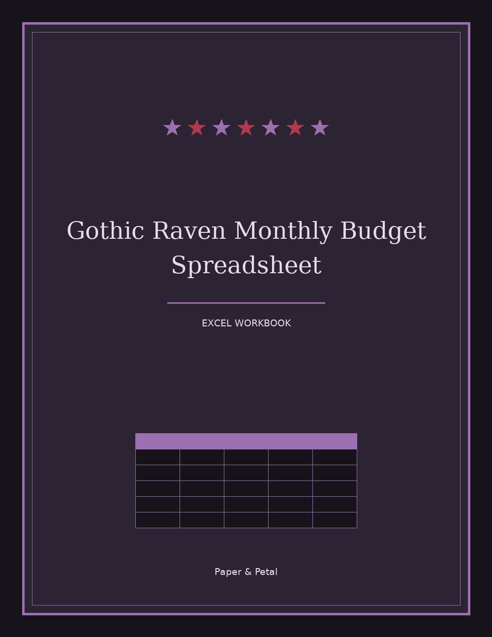 Gothic Raven Monthly Budget Spreadsheet — Start Anytime