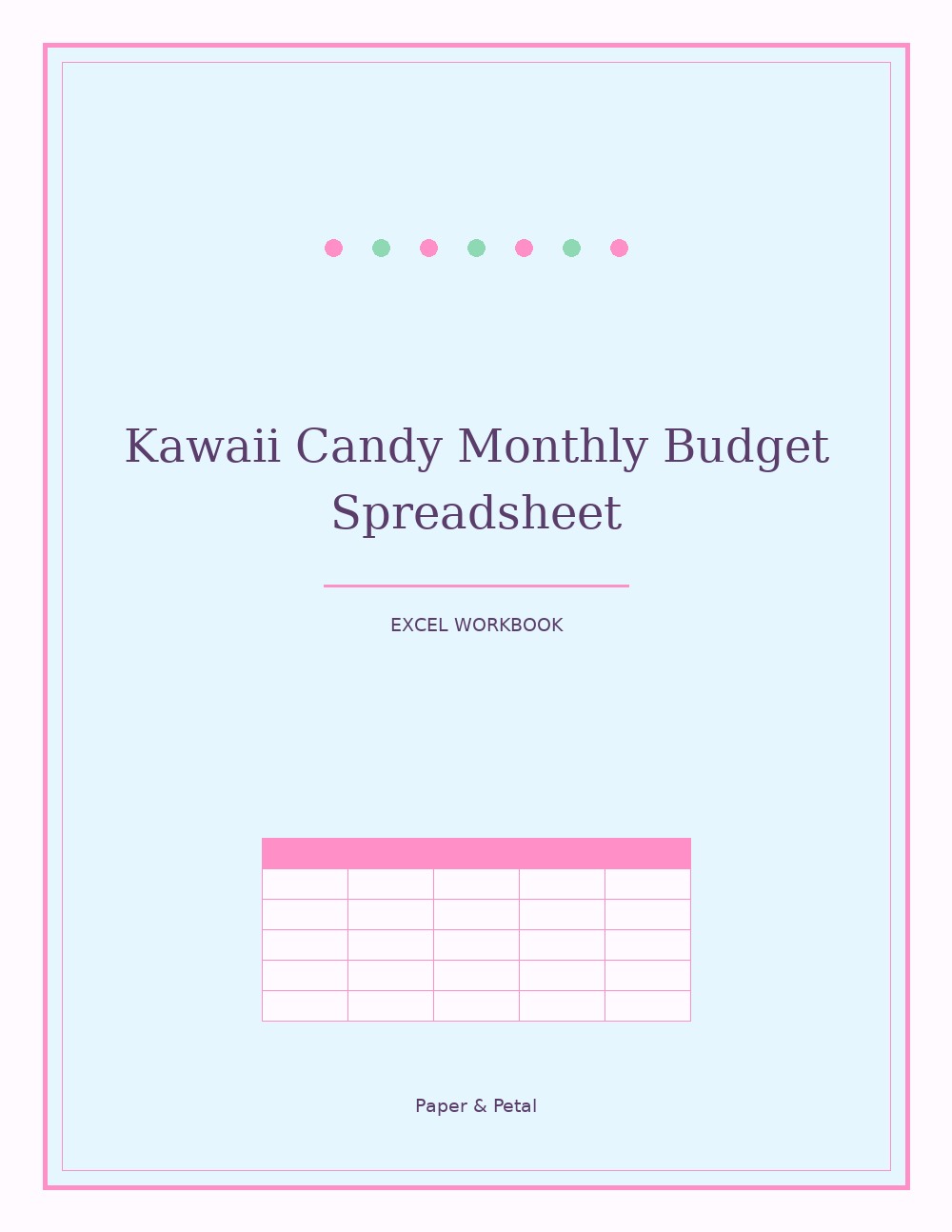 Kawaii Candy Monthly Budget Spreadsheet — Start Anytime