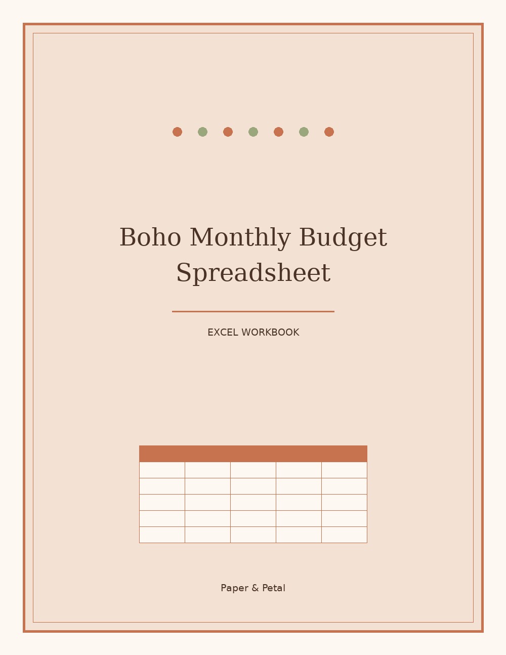 Boho Monthly Budget Spreadsheet — Start Anytime