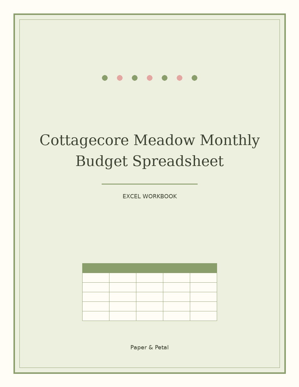 Cottagecore Meadow Monthly Budget Spreadsheet — Start Anytime