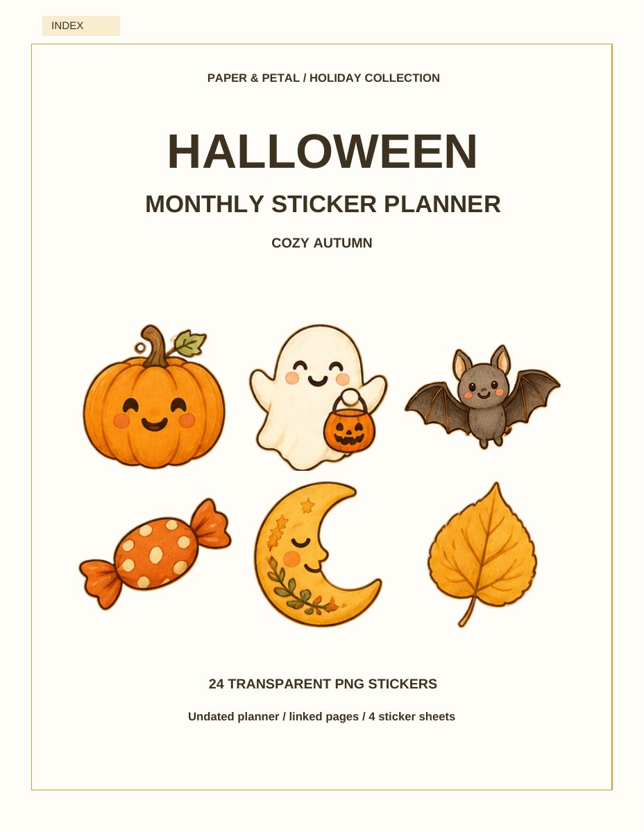 Cozy Autumn Halloween Monthly Sticker Planner