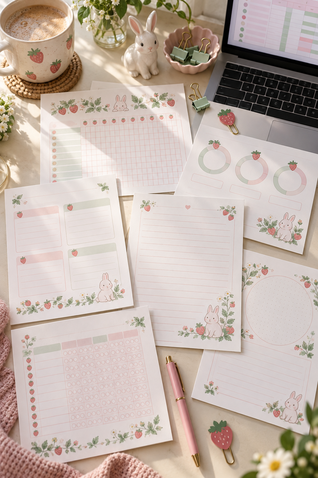 Strawberry Bunny Habit Tracker & Journal Bundle